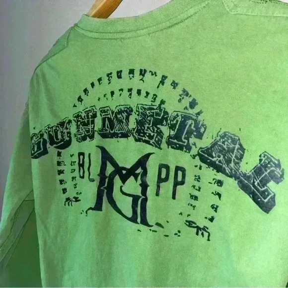 Blac Label Mens Size XLarge Gun Metal Shirt Green Long Sleeve Black Lettering - Picture 6 of 12